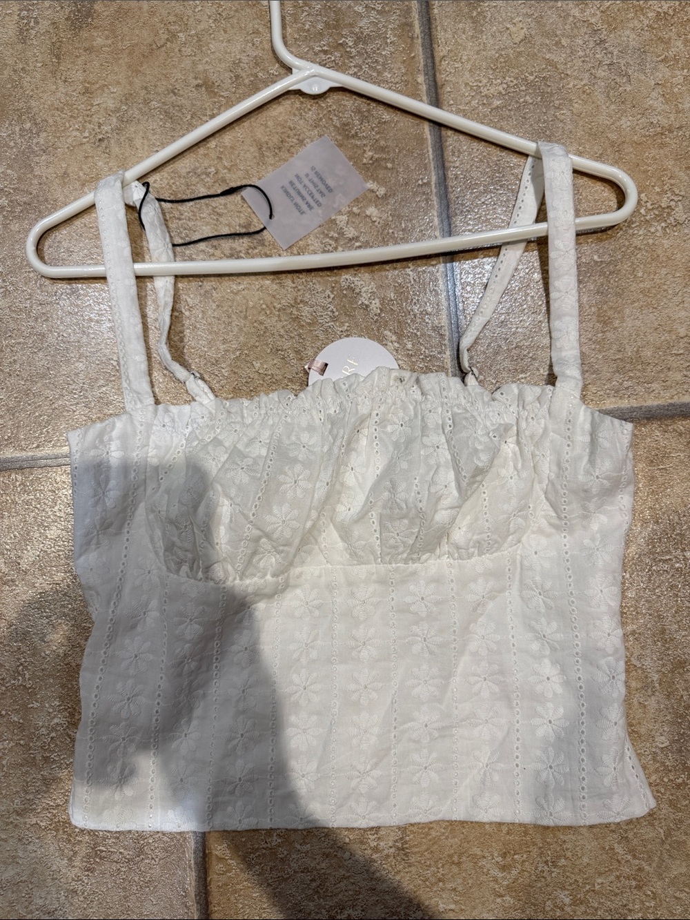 Women’s White Eyelet Square-Neck Cropped Tank Top — Lightweight Summer Top